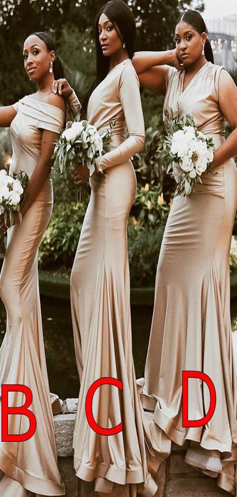 Mismatched Champagne Gold Mermaid Simple Bridesmaid Dresses WG901