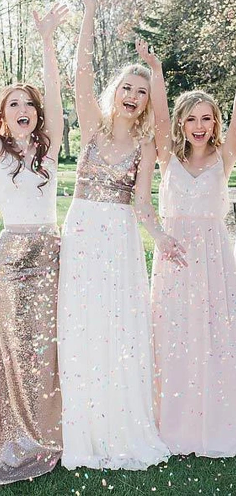 Mismatched Sequin Simple Two Pieces Cheap  Bridesmaid Dress,WG360