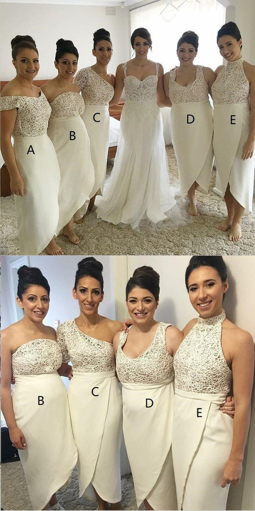 Mismatched Different Ivory Lace Top  Newest Design Beautiful Elegant Formal Bridesmaid Dresses, WG288