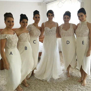 Mismatched Different Ivory Lace Top  Newest Design Beautiful Elegant Formal Bridesmaid Dresses, WG288