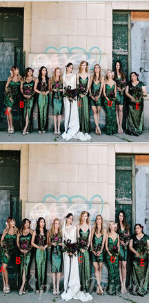 Mismatched  Green Sequin Simple Elegant Cheap High Quality Bridesmaid Dresses WG576