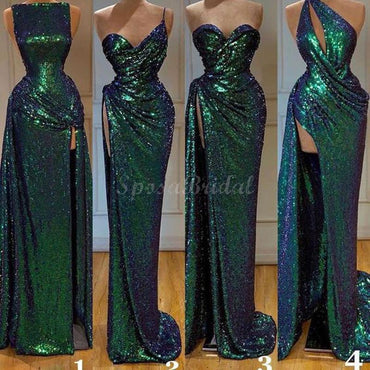 Mismatched Green Sequin Sparkly Shinning Cheap Modest Long Prom Dresses PD1429