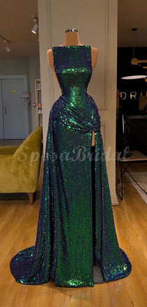 Mismatched Green Sequin Sparkly Shinning Cheap Modest Long Prom Dresses PD1429