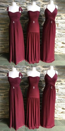 Mismatched Long Chiffon Cheap Formal Winter Floor-length Bridesmaid Dresses ,WG387