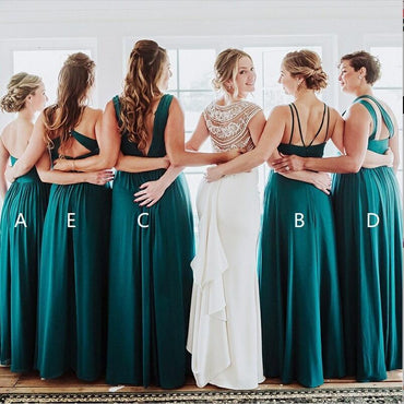 Chiffon Mismatched Affordable Hot Sale Floor-Length Turquoise Bridesmaid Dresses, WG289