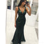 Modest Green Mermaid V Neck Long Sequin Sparkly Prom Dresses, PD1384