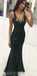 Modest Green Mermaid V Neck Long Sequin Sparkly Prom Dresses, PD1384