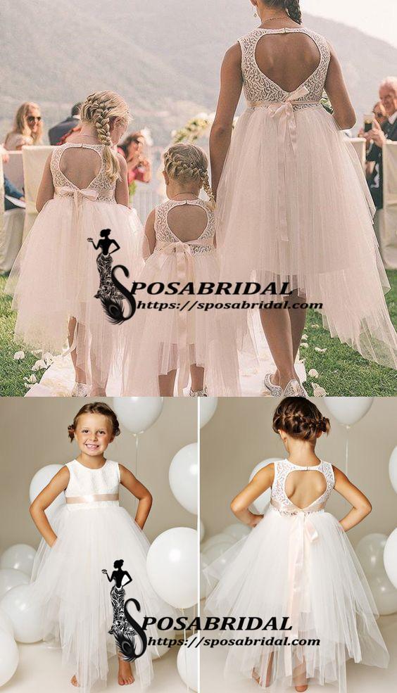 Most Popular Inexpensive Irregular Tulle Top Lace  Round Neck  Open Back New Arrival Flower Girl Dresses, FG117