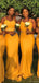 Mustard Yellow Spagheti Strap Mermaid Formal Long Bridesmaid Dresses, WG930