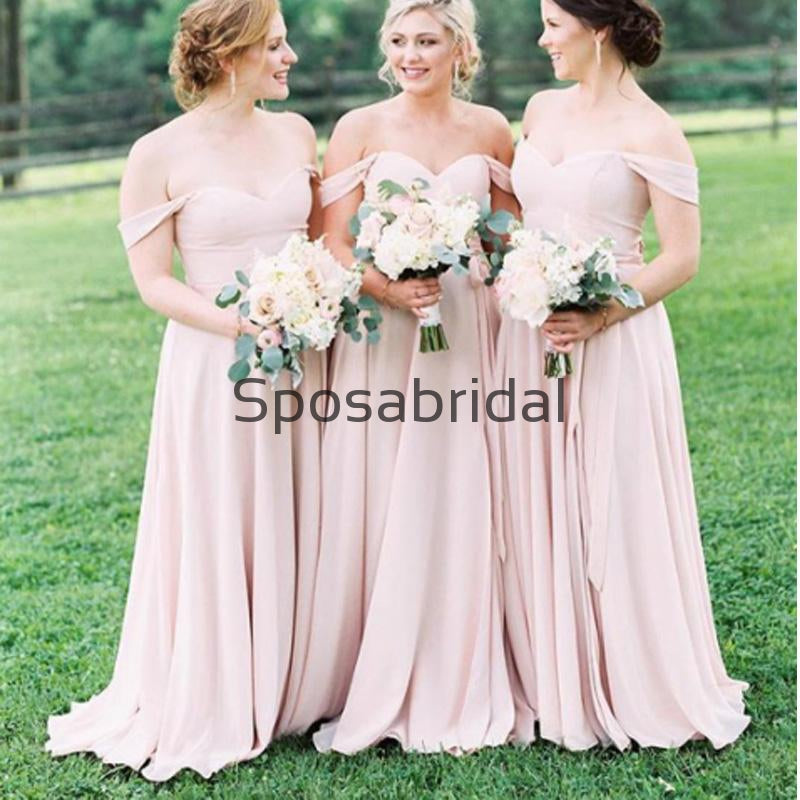 New Arrival Off the Shoulder Pink Chiffon Long Bridesmaid Dresses WG858