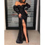 New Arrival Fashion Black Sequined High Slit Simple Prom Dresses PD2066