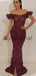 Newest Mermaid Burgundy Lace Sexy Off the Shoulder Prom Dresses PD2079
