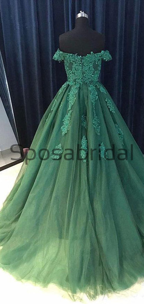 Off Shoulder Emerald Green Lace A line Long Custom Evening Prom Dresses PD2101