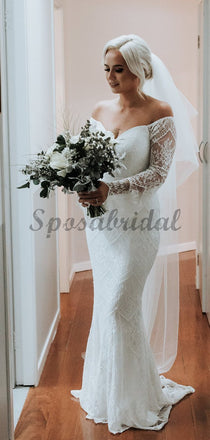 Off Shoulder Long Sleeve Lace Cutted Neckline Mermaid Wedding Dresses WD364
