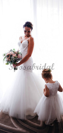 Off White Lace Tulle Spaghetti Strap Mermaid Wedding Dresses WD365