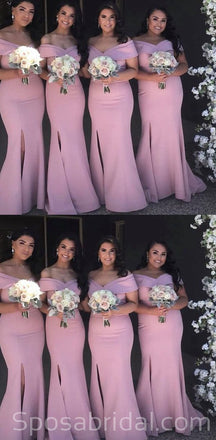 Off the Shoulder Mermaid Side Slit Newest Floor-length Long Popular Birdesmaid Dresses, WG552