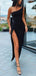 One Shoulder Mermaid Black Side Slit  Modest Unique Prom Dresses, PD2106