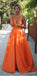 Orange Charming Cheap Modest Spaghetti Strap Pretty Long Prom Dresses, PD1266