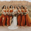 Orange Saghetti Straps Simple Unique Fall Summer Bridesmaid Dresses WG665