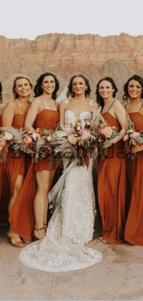 Orange Saghetti Straps Simple Unique Fall Summer Bridesmaid Dresses WG665