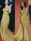 Sparkly Charming Modest Yellow Sequin Mermaid Long Prom Dresses, PD1027