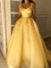 Elegant Baby Yellow A-line Floral Long Prom Dress, Ball Gown, PD1420