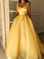 Elegant Baby Yellow A-line Floral Long Prom Dress, Ball Gown, PD1420