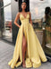 A-line Satin Spaghetti Straps Side Slit Cheap Modest Long Prom Dresses PD1537