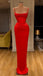 Red Mermaid Tight Spaghetti Straps Satin Simple Modest Prom Dresses PD2086
