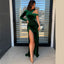 Sexy Mermaid Emerald Green Side-slit One-sleeve Evening Prom Dresses, PD2384