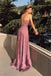 Charming Sexy Dusty Pink Lilac Spaghetti Strap V-neck Side Slit A-line Prom Dress, PD3019