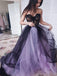 Gothic Strapless Black And Lavender Sweetheart A-line Tulle Long Prom Dress, PD3146