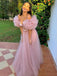Sexy Dusty Pink Ruffle Off-shoulder Sweetheart A-line Long Prom Dress, PD3197