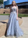 Pale Blue Spaghetti Straps Lace Top A-line Organza Long Prom Dress, PD3241