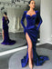 Sexy Royal Blue Long Sleeves Mermiad Side-slit Long Prom Dress, PD3316