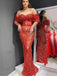 Sexy Off-shoulder Red Sparkly Sweetheart Mermaid Long Prom Dress, PD3432