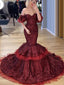 Burgundy Sexy Off-shoulder Sweetheart Mermaid Trumpet Long Prom Dress, PD3433