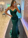Sexy Emerald Green Spaghetti Srtaps V-neck Lace Top Long Mermaid Prom Dress, PD3449