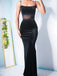 Black Velvet Beads Spaghetti Straps Mermaid Long Prom Dress, PD3516