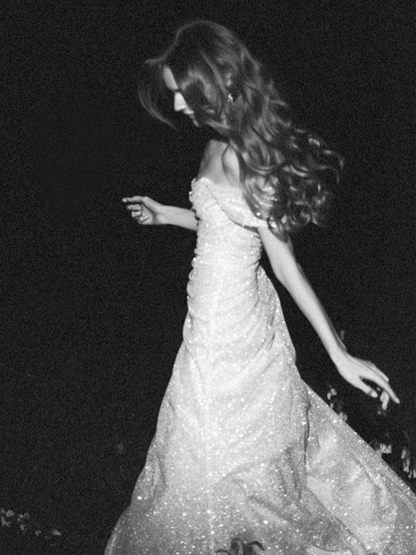 Elegant Sparkly Off-shoulder White Side Slit Sheath Long Prom Dress, PD3568