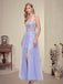 Lavender Spaghetti Straps Open Back Criss Cross Side-slit A-line Prom Dress, PD3570