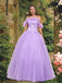 Cute Lilac Ruffle Off-shoulder Lace-up Back A-line Long Prom Dress, Ball Gown, PD3576