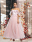 Lilac, Grey, Pink Off-shoulder Cute Lace Sparkly A-line Long Prom Dress, PD3572
