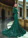 Luxurious Emerald High-neck Long Sleeves Sequin Lace Mermaid Long Prom Dress, PD3574