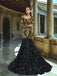 Luxurious Long Sleeves V-neck Gold Lace Black-rose Trumpet Mermaid  Long Prom Dress, PD3575