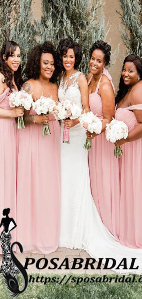 Pink Chiffon Cheap Mismatched A-Line Bridesmaid Dresses,WG344