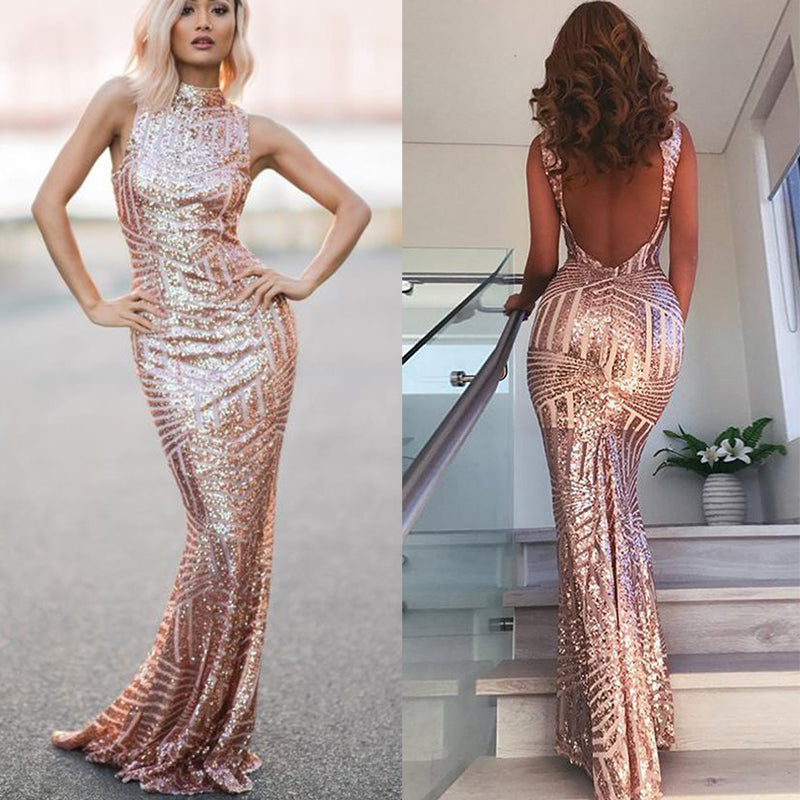 Pink Open Back Sequin Sparkly Mermaid Sexy Long Prom Dresses, PD0609