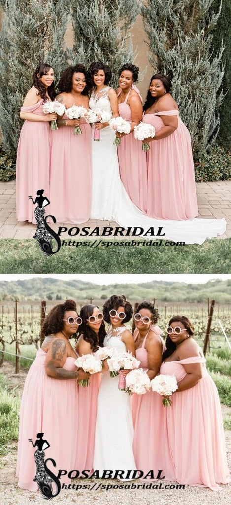 Pink Chiffon Cheap Mismatched A-Line Bridesmaid Dresses,WG344
