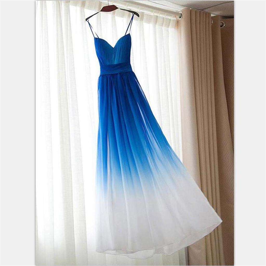 Chiffon Blue Gradient Beautiful Popular Unique Prom Dresses, Party Dress, Evening Dress, PD0498