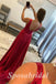 Sexy Satin And Lace Spaghetti Straps V-Neeck Sleeveless Side Slit A-Line Long Prom Dresses, PD3620